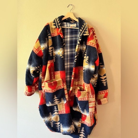 Pilcro Anthropologie Sherpa large l oversized southwest Aztec print teddy jacket - Picture 4 of 10